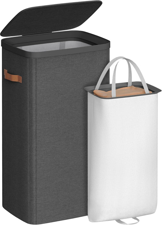 SONGMICS Laundry Basket, 26.4 Gal. Laundry Hamper, Easy Assembly, with Lid and Handles, Removable Liner, 16.5 x 12.6 x 29.5 Inches, Ink Black ULCB811BH01