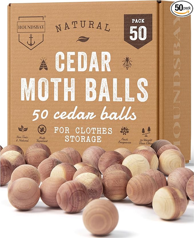 50 Cedar Balls for Clothes - Fresh Smell for Closets and Drawers - Protection for Garments - Cedarwood Closet Freshener & Protects from Moths - Wood Block for Drawer & Storage