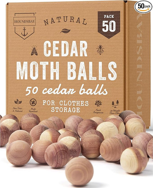 50 Cedar Balls for Clothes - Fresh Smell for Closets and Drawers - Protection for Garments - Cedarwood Closet Freshener & Protects from Moths - Wood Block for Drawer & Storage