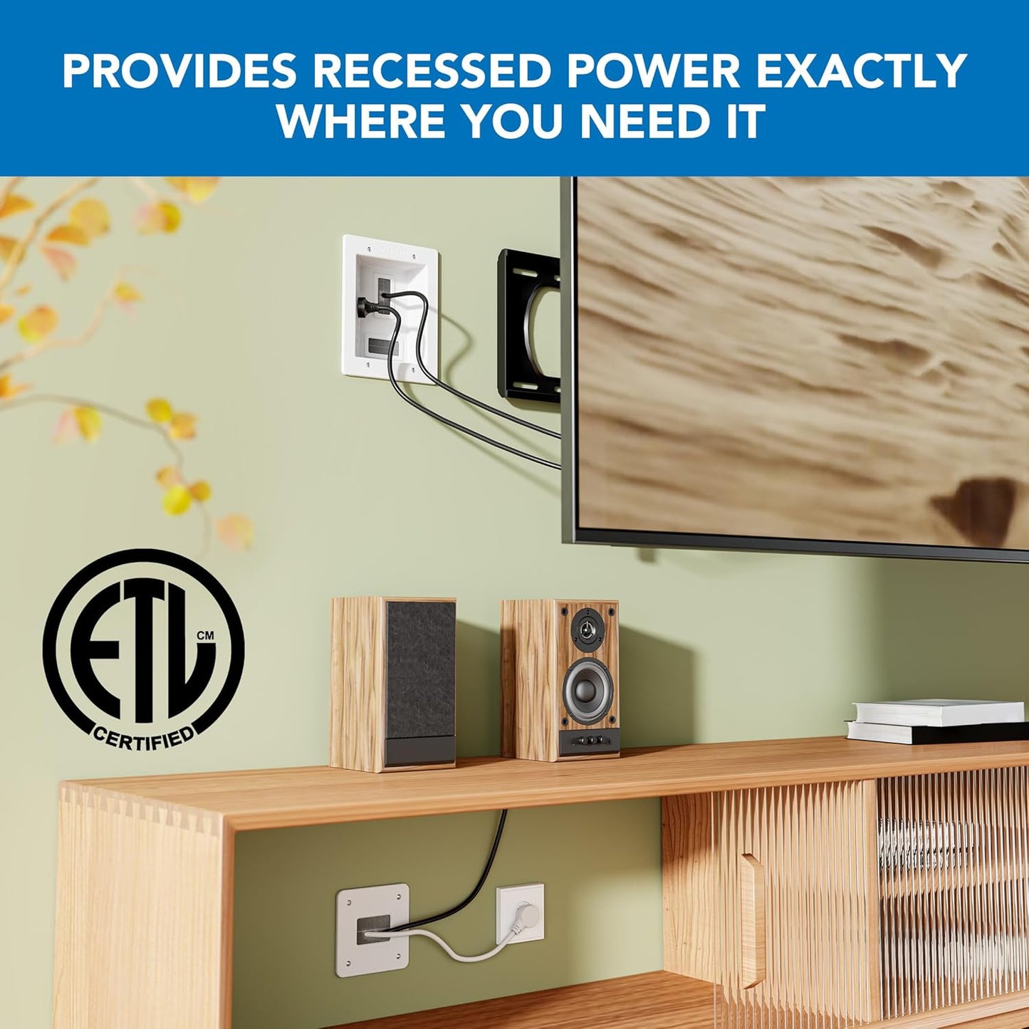 Mount-It! in-Wall TV Cable Concealer Kit with Recessed Power – Triple Outlet, 9ft Cord, and Hand Saw – Easy, Safe Cable Management for Organized TV and Home Theater Setups