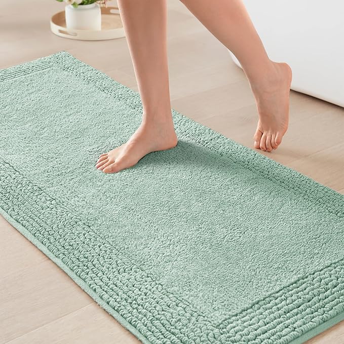Madison Park Splendor Reversible 100% Cotton Tufted Bathroom Rug-3000 GSM Hotel Quality Luxurious Plush Medium Pile Bath Mat Absorbent, Quick Dry, Shower Room Décor, 24x60 Green