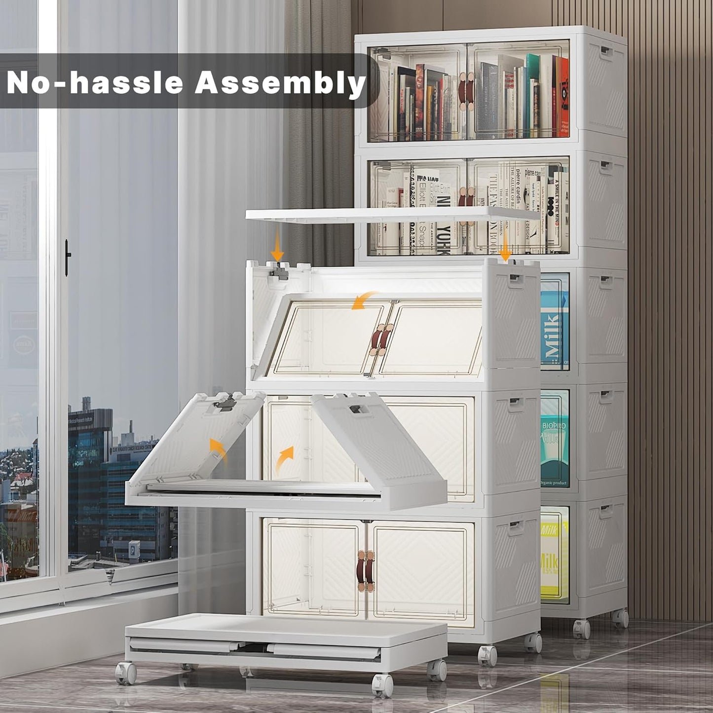 Extra Large Stackable Storage Bins with Lids & Wheels & Door, 260QT-52QT/13GAL*5Pack Foldable Collapsible Closet Organizers, Plastic containers drawers for bedroom Dorm