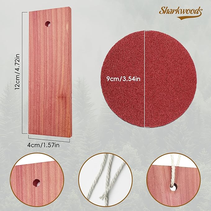 Cedar Blocks for Clothes Storage - 16 Pack Red Cedar Planks, 100% Natural Aromatic Cedarwood with Cotton Rope and Sandpaper for Closets & Drawers Freshener