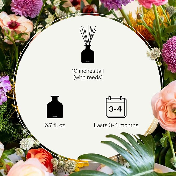 Apotheke Luxury Scented Reed Diffuser for Home, Charcoal Rouge - 6.7 Fl Oz Essential Oil Aromatherapy - 10 Rattan Scent Sticks Room Diffuser - Long-Lasting Fragrance for Bedroom, Home, Bathroom