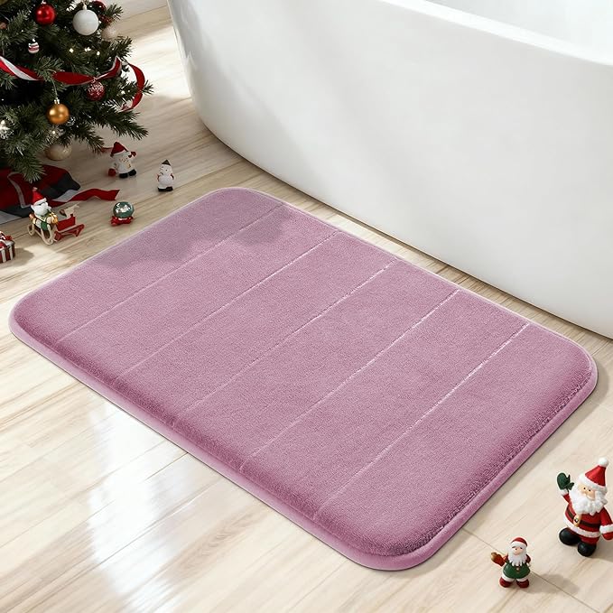 Yimobra Memory Foam Bath Mat, Super Soft Absorbent Bathroom Rug Non Slip, Quick Dry, Machine Washable Floor Carpet for Tub Shower, Home Decor Accessories, 24x17, Mauve