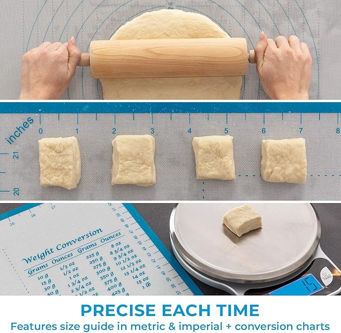 XXL Silicone Pastry Mat – Non-Slip, Easy-Clean Rolling Mat for Dough, Cookies, Pie, Bread, Pizza & Fondant – Extra Large 23.5” x 31.5” Baking Mats Board with Printed Measurements & Conversion Chart