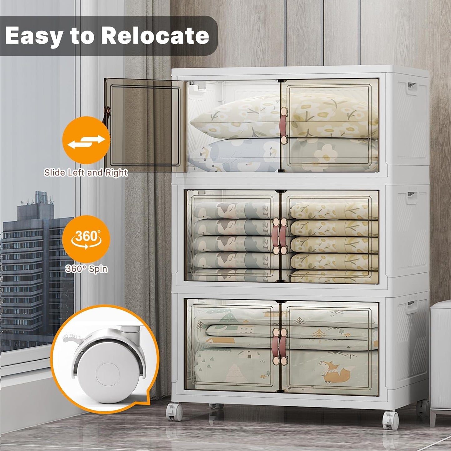 Extra Large Stackable Storage Bins with Lids & Wheels & Door, 960QT-160QT/40GAL*6Pack Foldable Collapsible Closet Organizers, Plastic containers drawers for bedroom Dorm