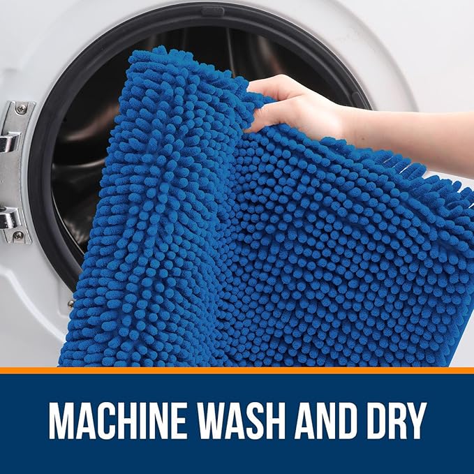 OLANLY Bathroom Rugs 24x16, Extra Soft Absorbent Chenille Bath Rugs, Rubber Backing Quick Dry, Machine Washable Bath Mats for Bathroom Floor, Tub and Shower, Home Decor Accessories, Deep Navy Blue