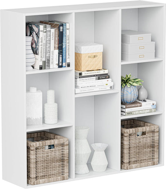 Wooden Cube Storage Organizer with Closed Back Panel, 11in Cube Shelf Opening, Bookshelf, Display Shelf,Closet Cabinet for Home and Office (Embossed White, 8-Cube 35.98L*9.45W*35.91H)