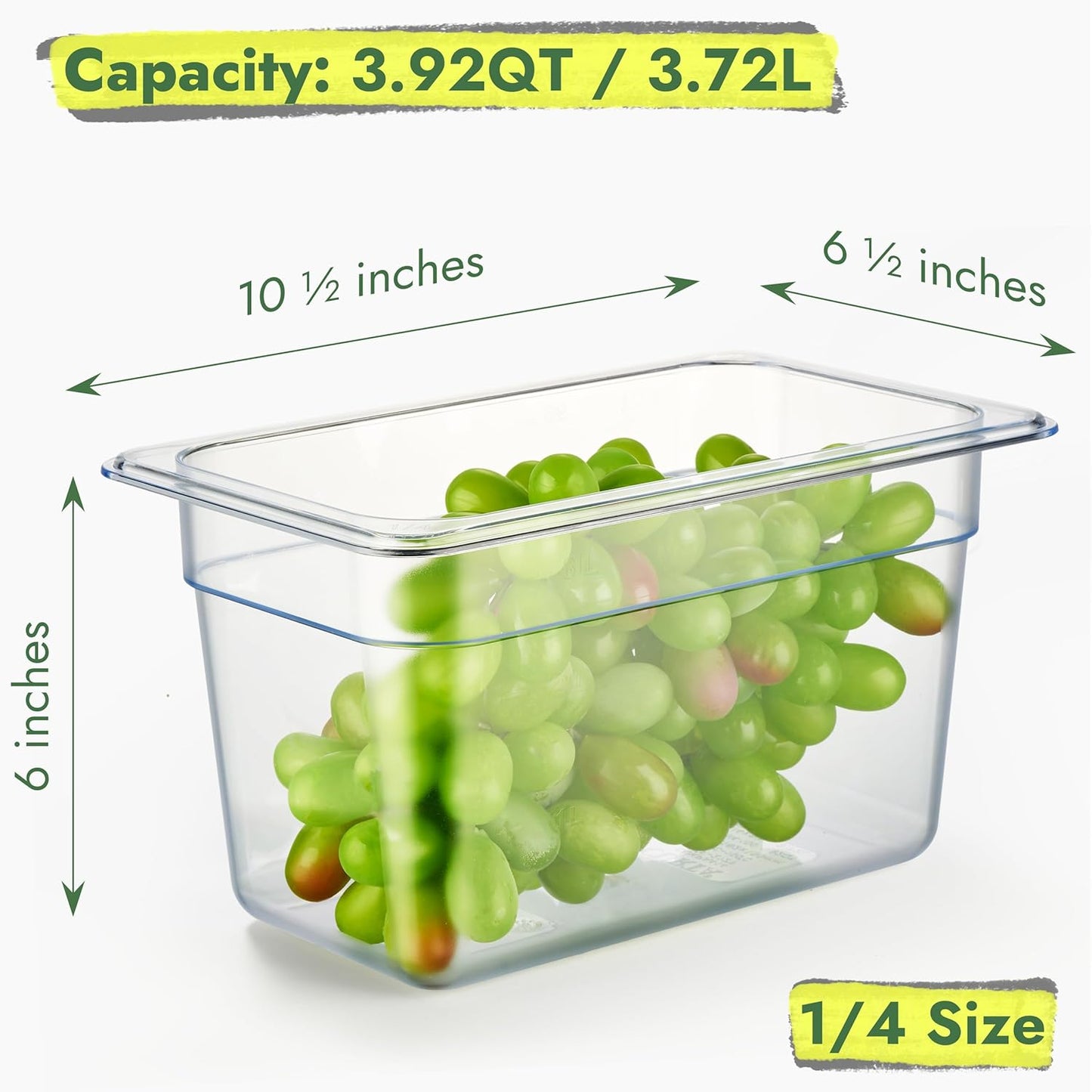 CURTA 6-Pack 1/4 Size 6" Deep NSF Polycarbonate Food Pans with Handled Lids & Drain Trays | Dishwasher & Freezer Safe Clear Container for Prep Tables, Buffet, Salad Bar, Commercial Kitchen