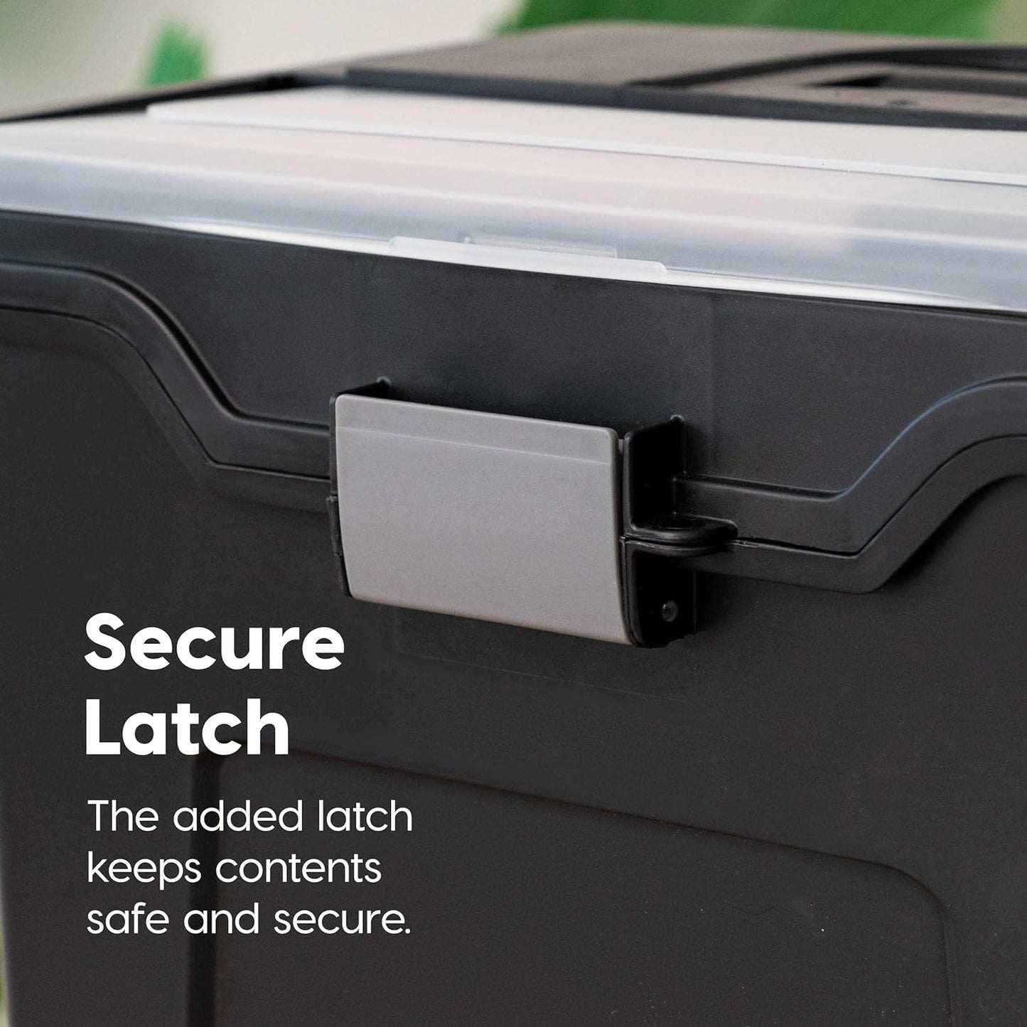 IRIS USA File Box with Lid File Organizer for Letter File w/Organizer-Lid, Water Resistant Document Box, Plastic Mobile Filing Organizer, Secure Buckle, Portable Handle, Lockable, Black 4 Pack