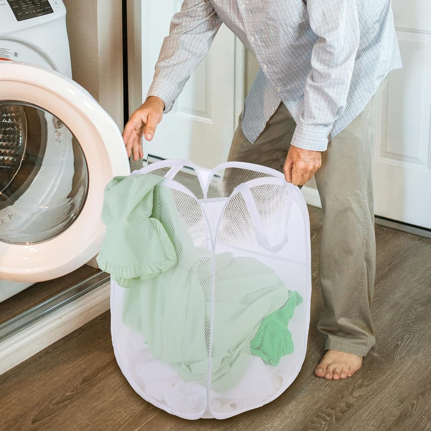 Foldable Mesh Popup Laundry Hamper,Laundry Basket Easy to Open and Fold for Dorm,Travel, College Dorms, and More (2 white)