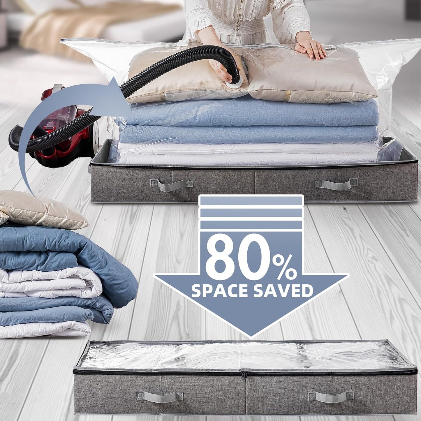 TAILI Under Bed Vacuum Storage Bags for Comforters and Blankets, Save 80% Space, Large Capacity Foldable Under Bed Storage Box for Quilts Pillow Blankets Linen, 41" x 17.7" x 6", Jumbo Vacuum Seal