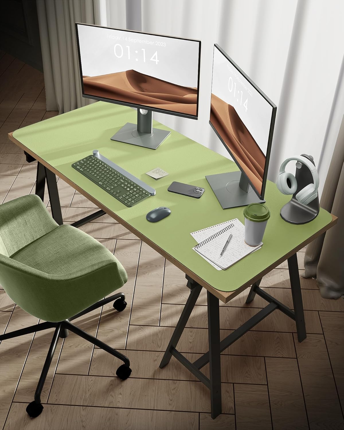 YSAGi Leather Desk Protector, Office Mat, Large Mouse Mat, Non-Slip PU Leather Blotter, Laptop Desk Pad, Waterproof Writing Pad for Office and Home (Peak Green, 47.2" x 23.6")