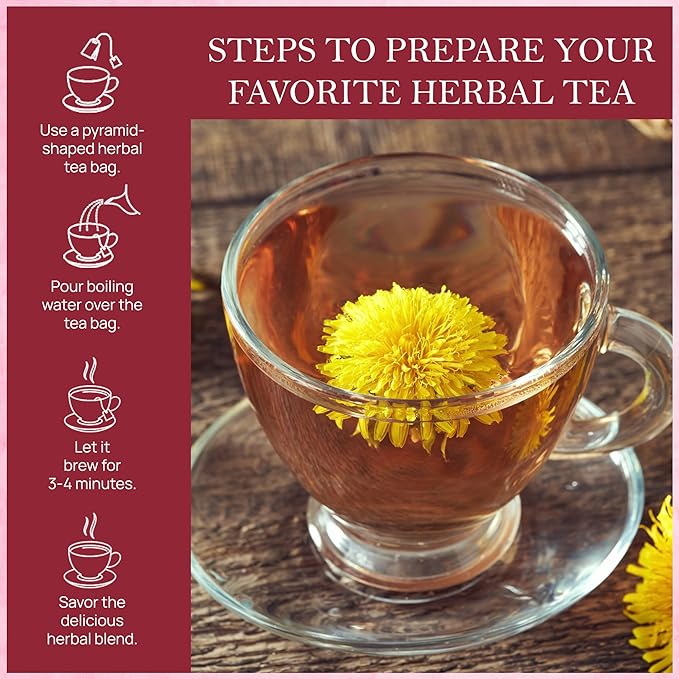 Tealeaf & Co. Dandelion Root Tea with Dried Dandelion Root Extract - Pure Herbal Tea Bags Blended with Fresh Herbs - Flavored Herbal Blend - Low Caffeine - Gluten Free - 50 Teabags
