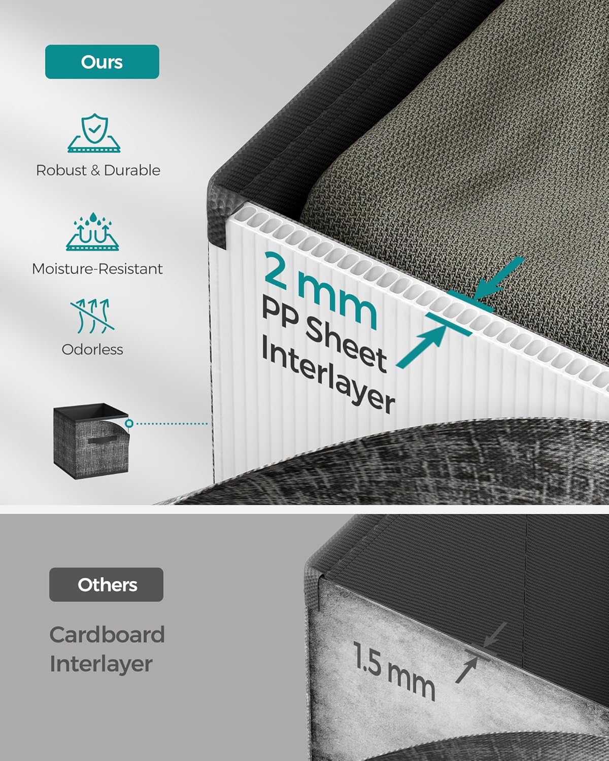 SONGMICS Storage Cubes, 10.2 x 10.2 x 11 Inches Non-Woven Fabric Bins with Double Handles, Set of 8, Closet Organizers for Shelves, Foldable, for Clothes, Ink Black UROB826B01