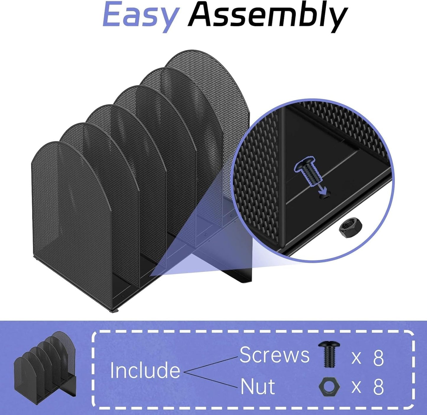 5-Tier Desk File Organizer, Vertical File Folder Organizer. Metal Mesh Mail Rack, Document & Record Holder and Storage for Home Office School, Black