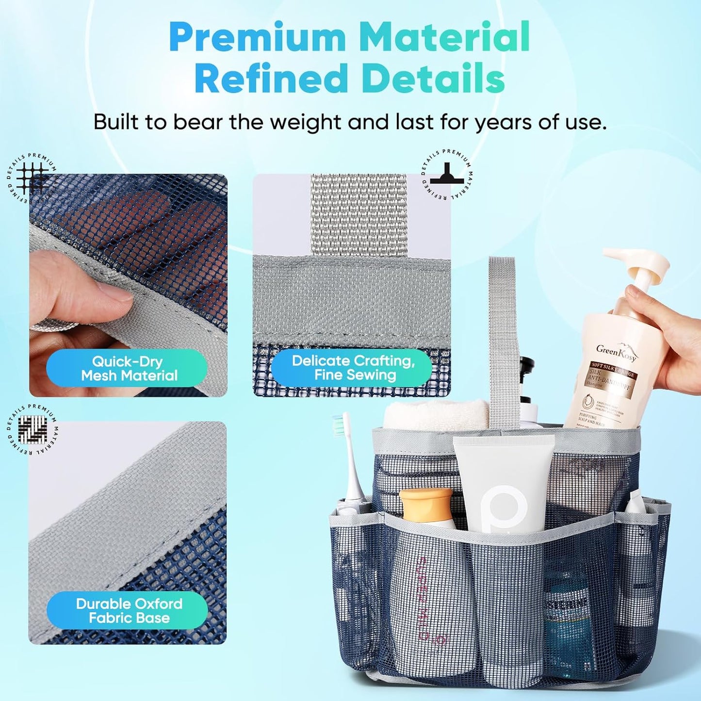 EUDELE 2 Pack Mesh Shower Caddy Portable for College Dorm Room Essentials, Shower Caddy Dorm with 8-Pocket Large Capacity,Shower Bag for Beach,Swimming,Gym