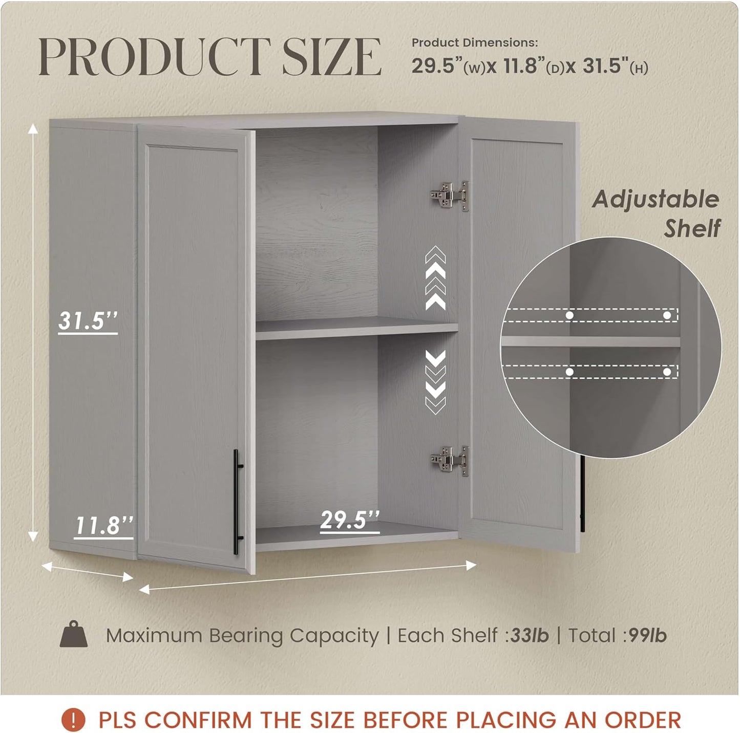 FIMELLO 30" Laundry Room Cabinets Wall Mounted, Wall Cabinets for Laundry Room, Kitchen Wall Cabinet with Adjustable Shelves,Shaker Wall Cabinet for Bathroom, Ashen Gray