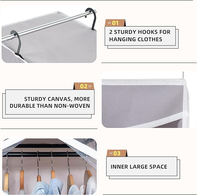 STORAGE MANIAC 2-Pack Hanging Garment Bag Zipper Cover with Sealed Clear Window, Long Garment Cover for Closet Storage Wardrobe Clothes Protector, Large Garment Storage Bag for Dresses,Suits, Grey