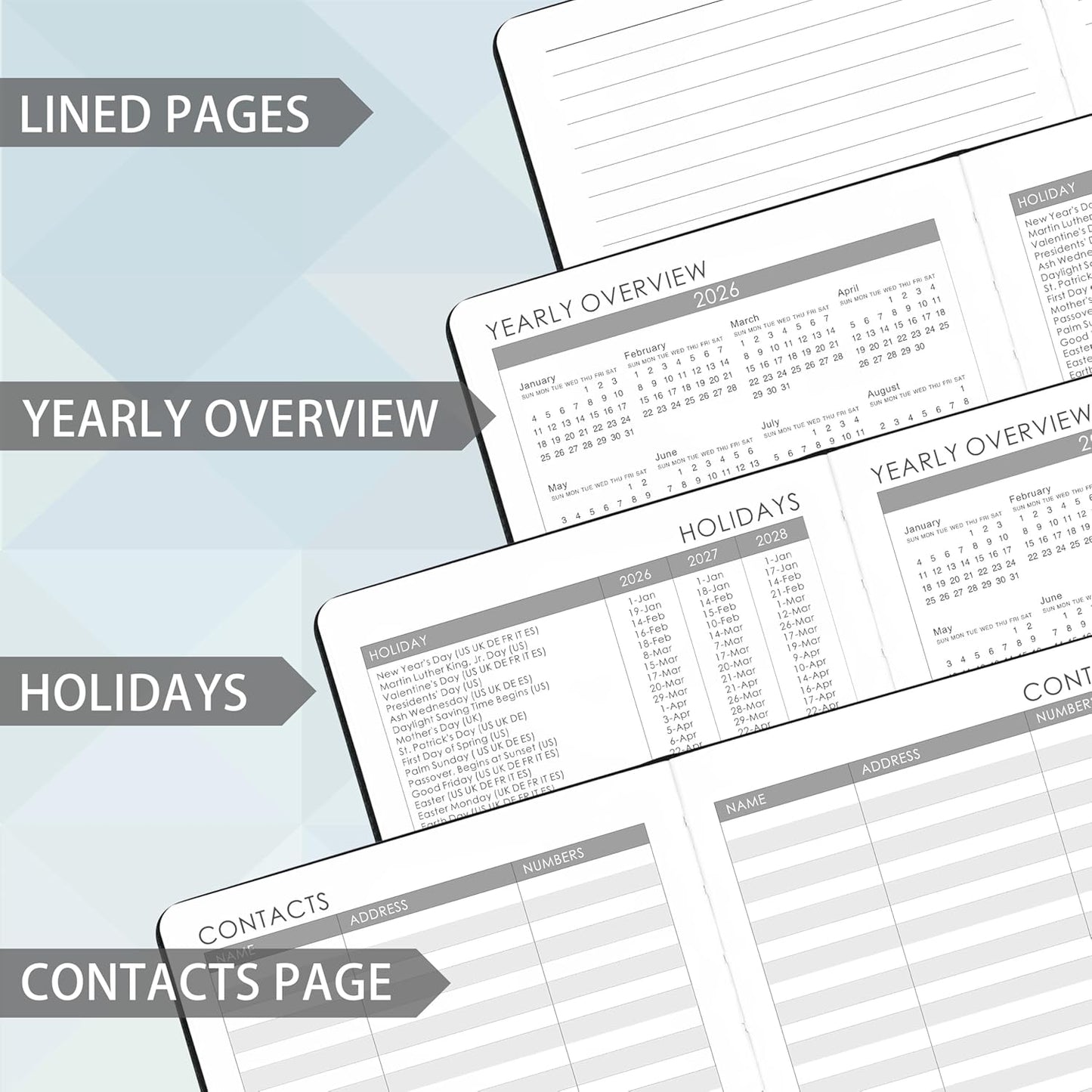 2026 Planner - Planner 2026, 2026 Weekly Monthly Planner, Jan.2026 - Dec.2026, 5.7'' x 8.4'', Thick Paper, Leather Cover, Pen Holder, Back Pocket, Bookmarks, Perfect Daily Organizer - Black