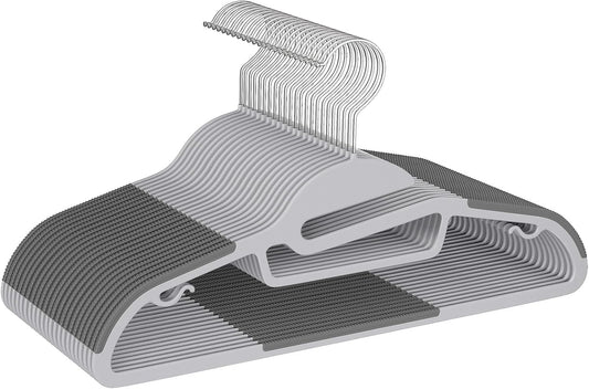 BAGAIL Plastic Hangers 50 Pack with Non-Slip Design,0.2 Inches Thick, 360°Swivel Hook Space Saving Organizer for Bedroom Closet,Shirts,Pants(Grey- S Shaped)