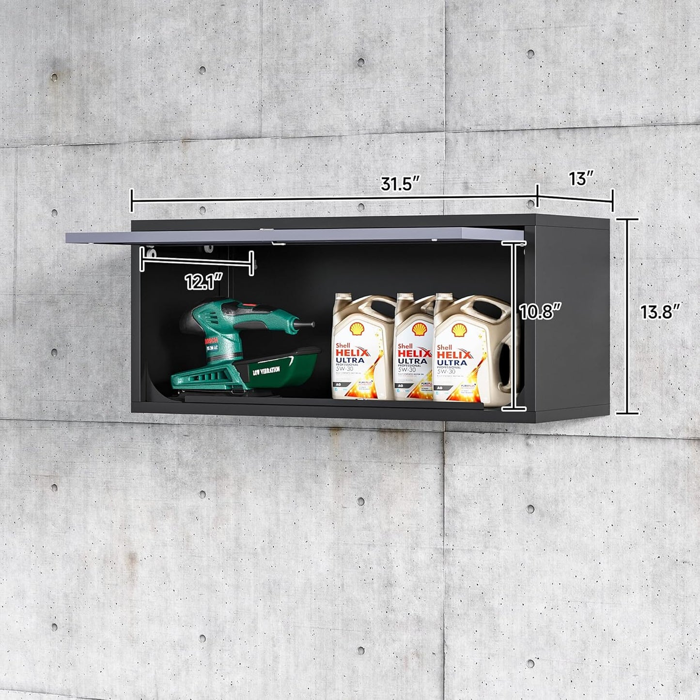 Metal Wall Storage Cabinet with Up-flip Door, Wall-Mounted Storage Cabinet for Garage, Warehouse, Home, Office, Assembly Required (Black Grey, One Cabinet), WC-0725