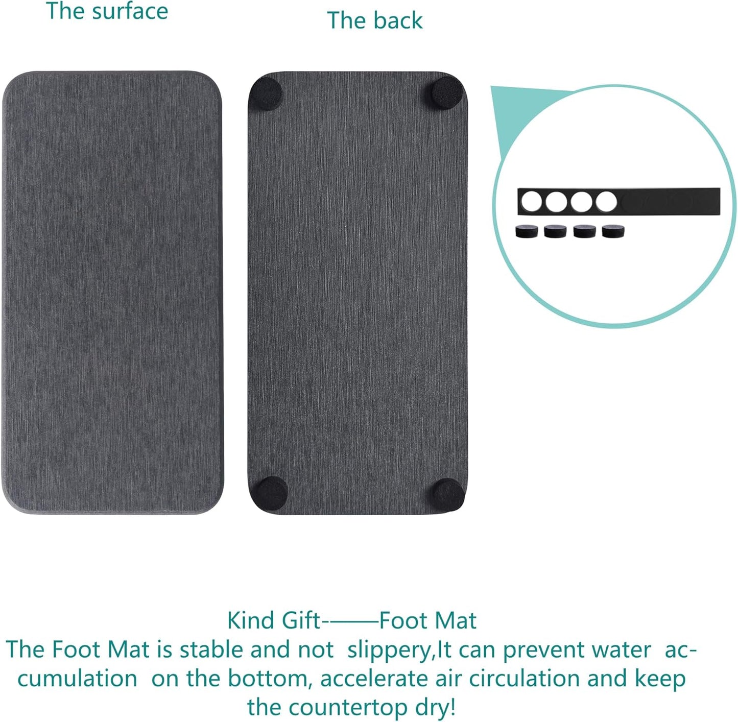 2 Pcs Water Absorbing Stone Trays, Kitchen/Bathroom Sink Soap Dish, Diatomite Tray Used for Hand Soap & Cosmetic Bottles in The Modern Home, 3.5" W x 7.1" L, Dark Gray