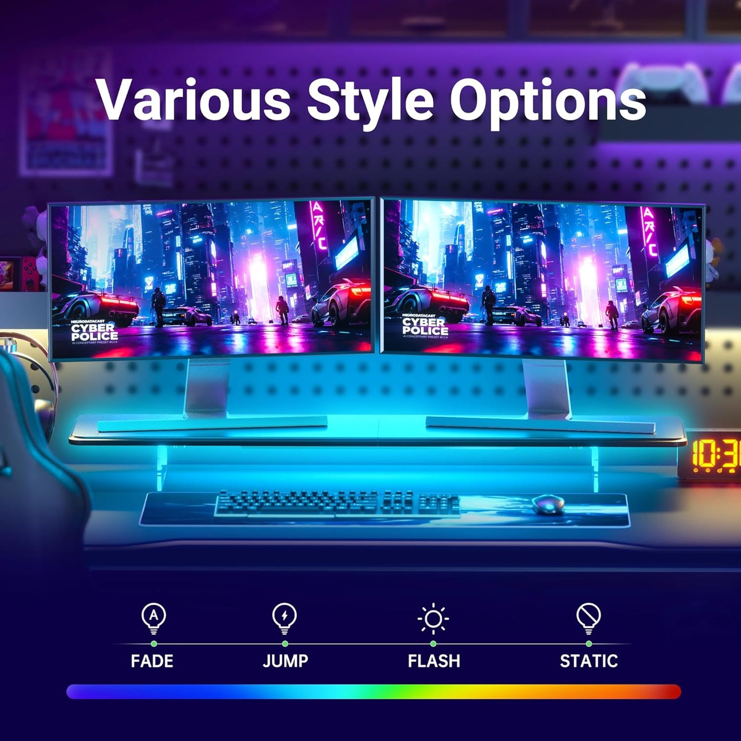 Monitor Stand Riser,31.5-Inch LED Light Wood Computer Monitor Stand with Adjustable Acrylic Legs,Desk Accessories Desktop Organizer Stand for, Computer,Laptop,Printer,PC TV Screen Riser,Black