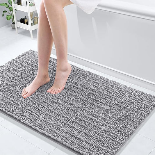Arotive Luxury Chenille Bathroom Rug Mat, Extra Soft Thick Absorbent Shaggy Bath Rugs, Non-Slip Machine Wash Dry, Plush Bath Mats for Bathroom, Shower and Tub, 47x24, Grey