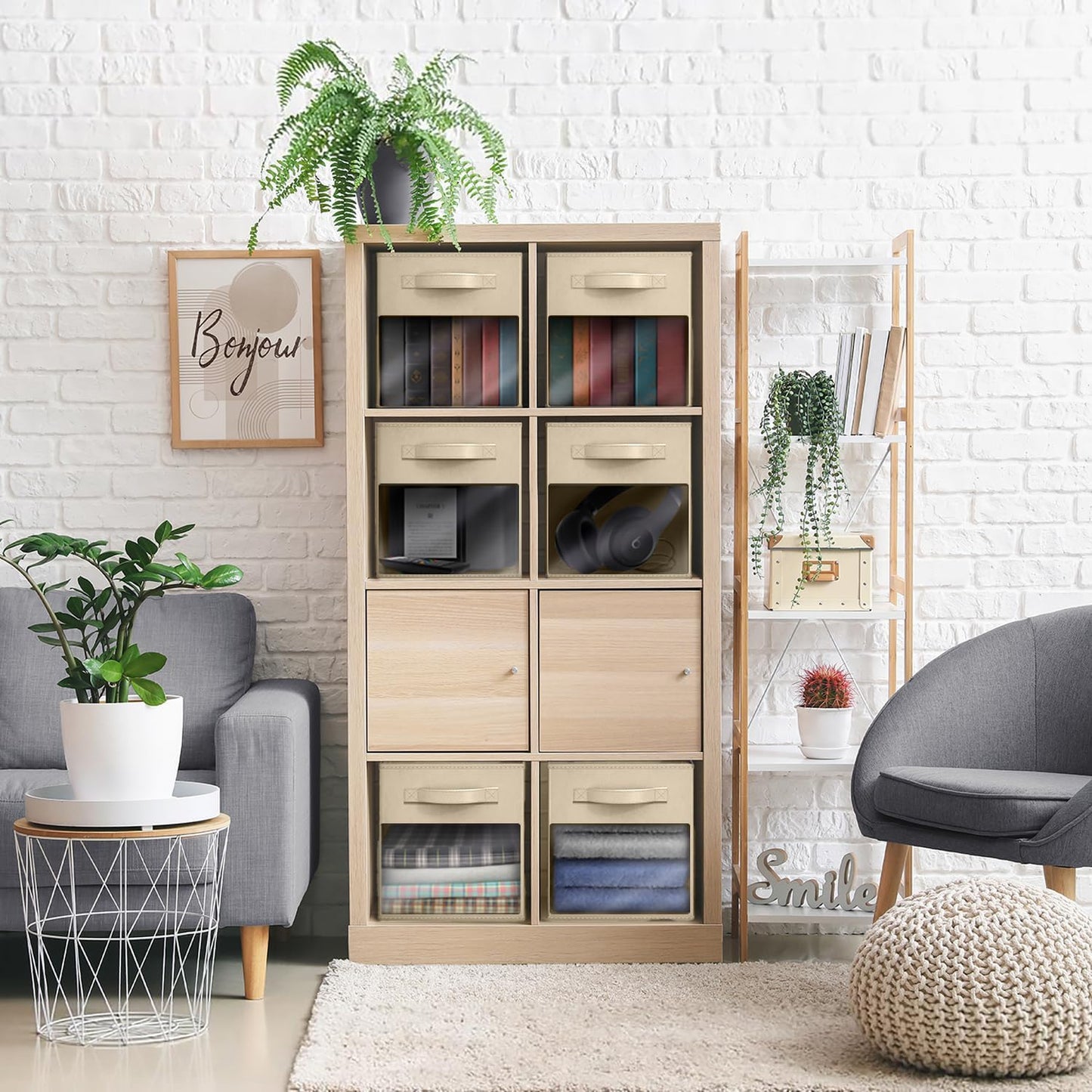 Sorbus 13 Inch Storage Bins with Clear Window - 6 Foldable Baskets for Organizing Clothes, Toys, Books - Sturdy Collapsible Fabric Storage Cubes with Handle - Storage Baskets for Shelves, Closets