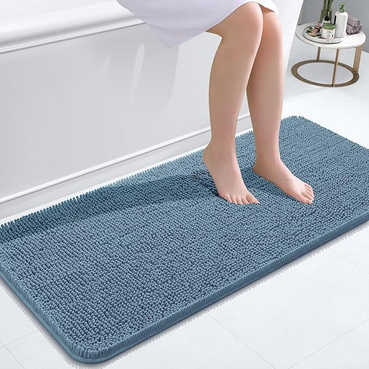 OLANLY Bathroom Rugs 47x20, Extra Soft Absorbent Chenille Bath Rugs, Rubber Backing Quick Dry, Machine Washable Bath Mats for Bathroom Floor, Tub and Shower, Home Decor Accessories, Airy Blue