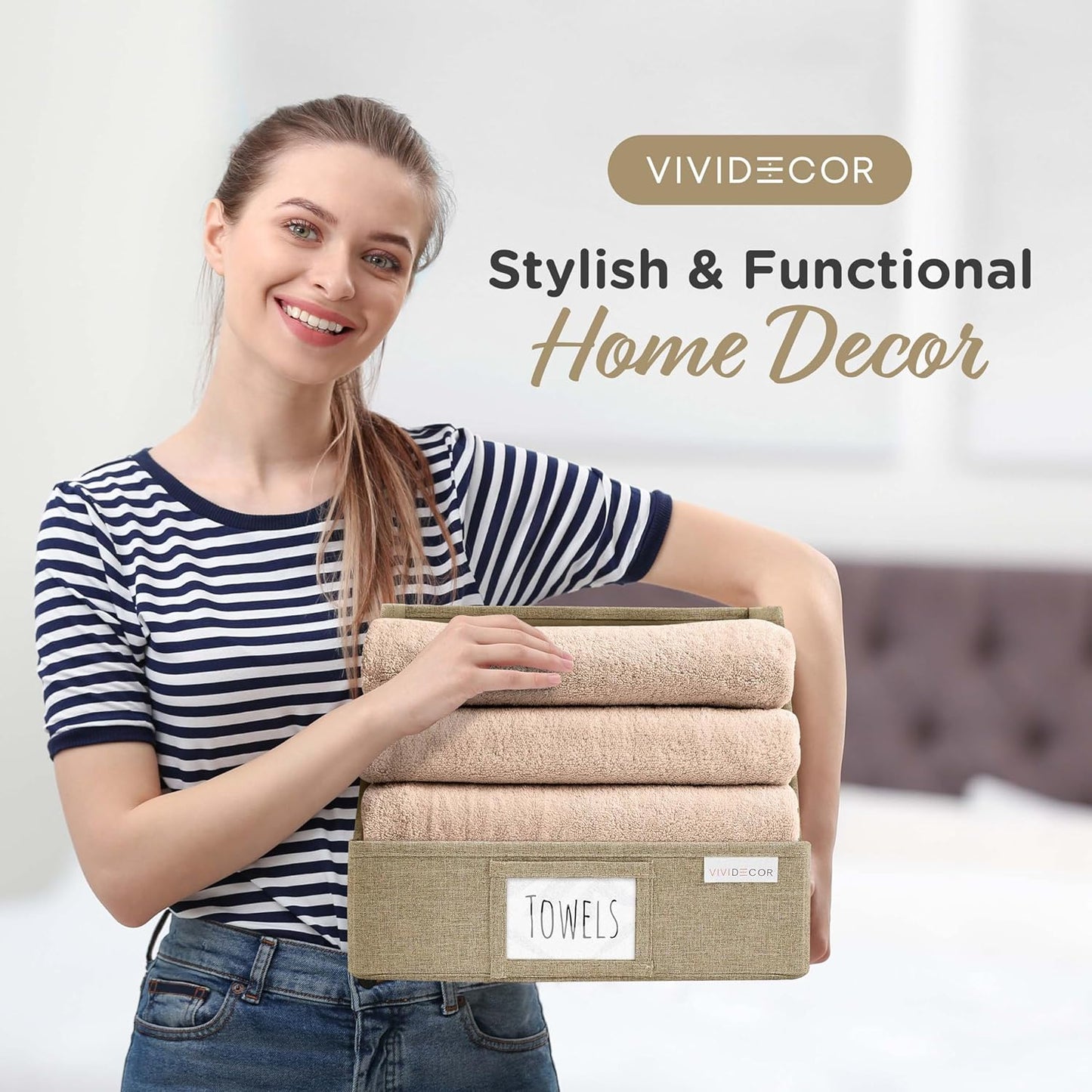 Storage Cubes – 12x12x10 Fabric Baskets for Organizing, Storage Baskets for Shelves, Open Front Fabric Bins, Closet Organizer Bins for Clothes, Towels, Sweaters, Linen – Brown, 3 Pack