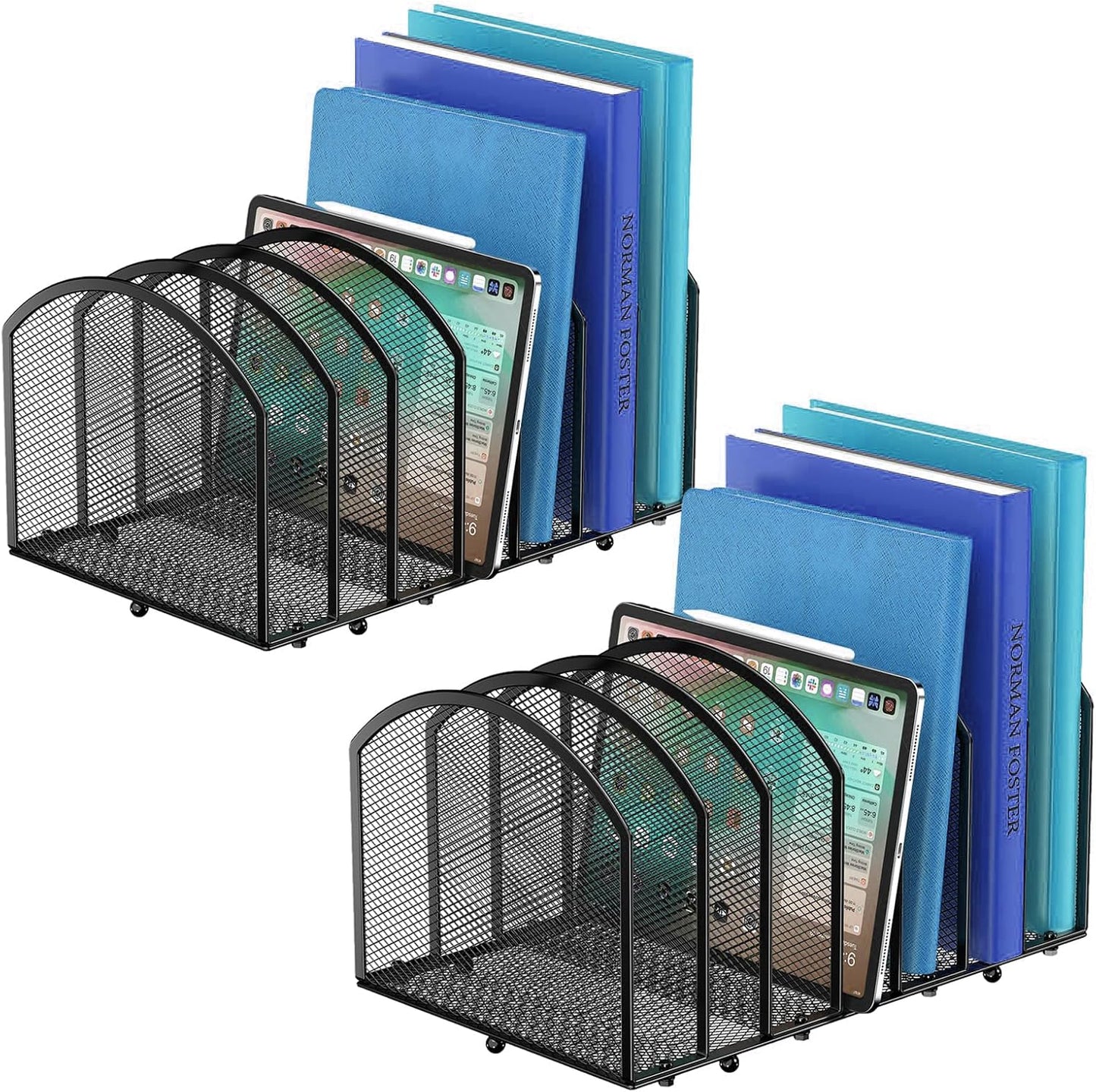 2 Pack Desk File Organizer, 7-Section Upright Mesh Desktop Organizer File Sorter Office Organization Letter Holder, Vertical Desktop File Holder for Office Home, Black