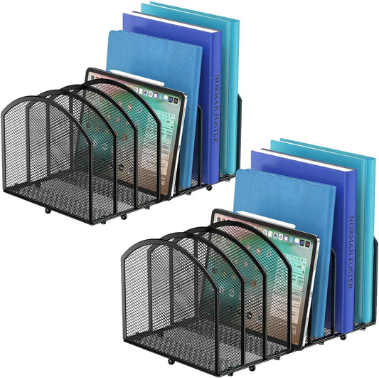 2 Pack Desk File Organizer, 7-Section Upright Mesh Desktop Organizer File Sorter Office Organization Letter Holder, Vertical Desktop File Holder for Office Home, Black
