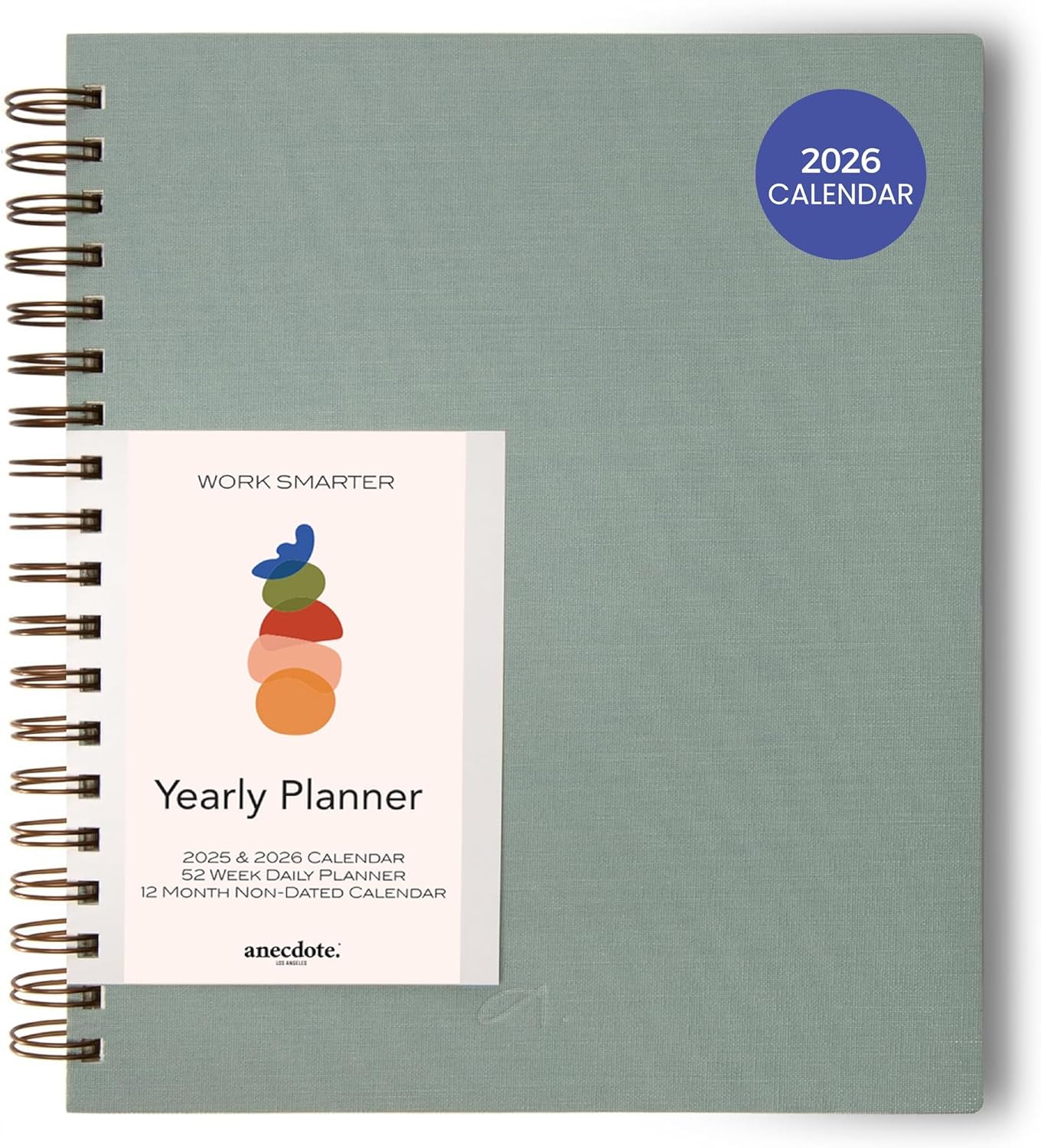 Anecdote Planner 2026 (8.5" x 10") Daily Planner Weekly Monthly Planner - 52 Weeks w/Library Buckram Cover, Brass Spiral - A4 Size Bleed-Resistant Paper – Dutch Blue