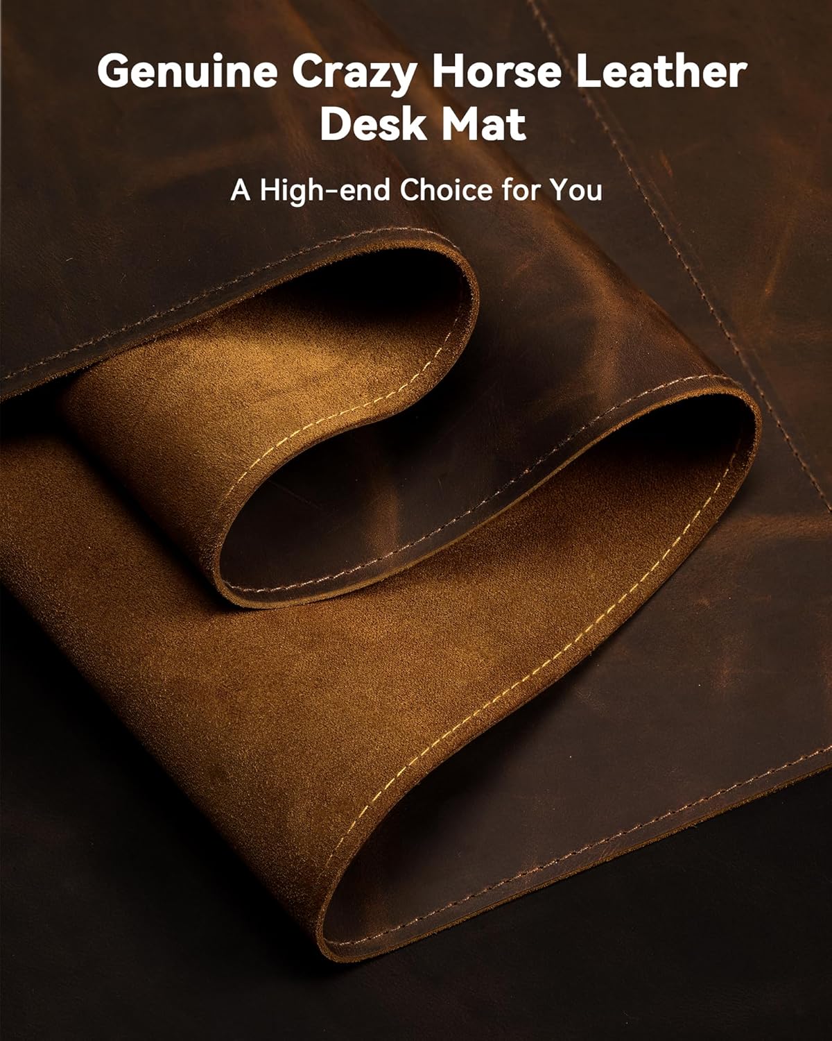 YSAGi Leather Desk Mat, 23.6"x13.8"Real Leather Desk Pad, 3mm Thick Desk Blotter with Stiched line,Oil-Wax Feel Mouse pad and Self-Healing Laptop Pad for Home & Office(Classic Dark Brown)