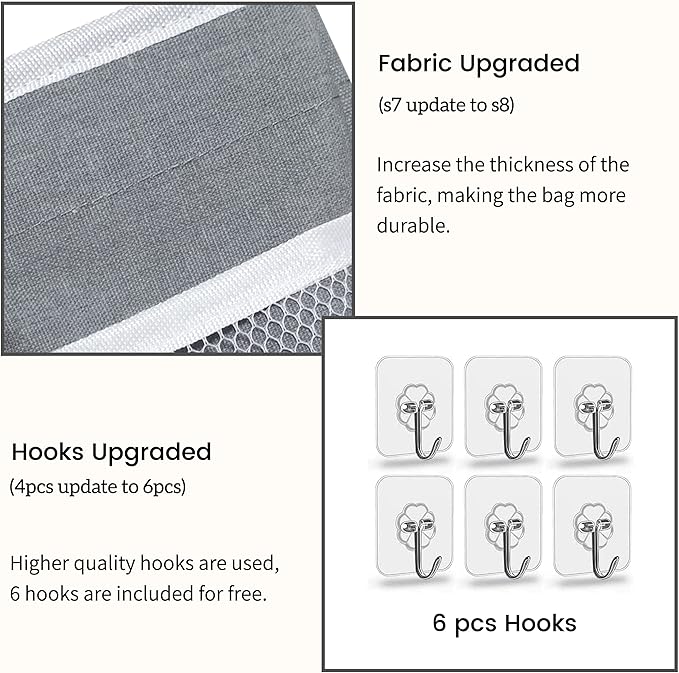 2pcs Middle Wall Hanging Organizer Bag, Linen Fabric Door Hanging Storage Basket with Pockets, Waterproof Bin for Kitchen, Bedroom, Office, RV Camper (Gray)