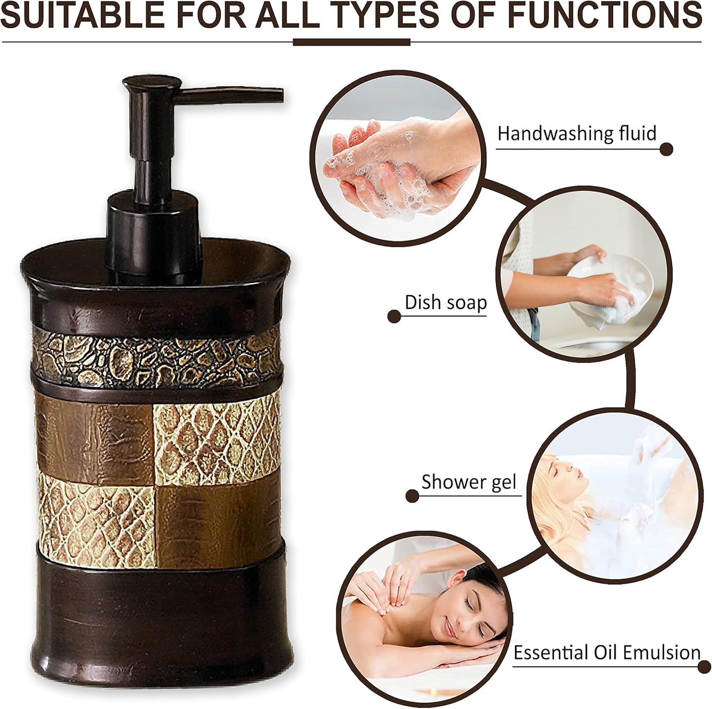 Zahari Home 4pc Zambia Stylish Bathroom Accessories Set Soap Pump, Tumbler, Tooth Brush Holder and Soap Dish Modern Classic Luxury Contemporary Decor Unique Design Animal Western Bath Set