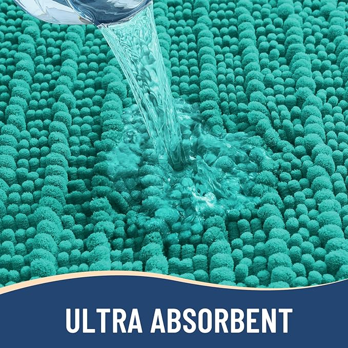 Arotive Luxury Chenille Bathroom Rug Mat, Extra Soft Thick Absorbent Shaggy Bath Rugs, Non-Slip Machine Wash Dry, Plush Bath Mats for Bathroom, Shower and Tub, 24x16, Teal