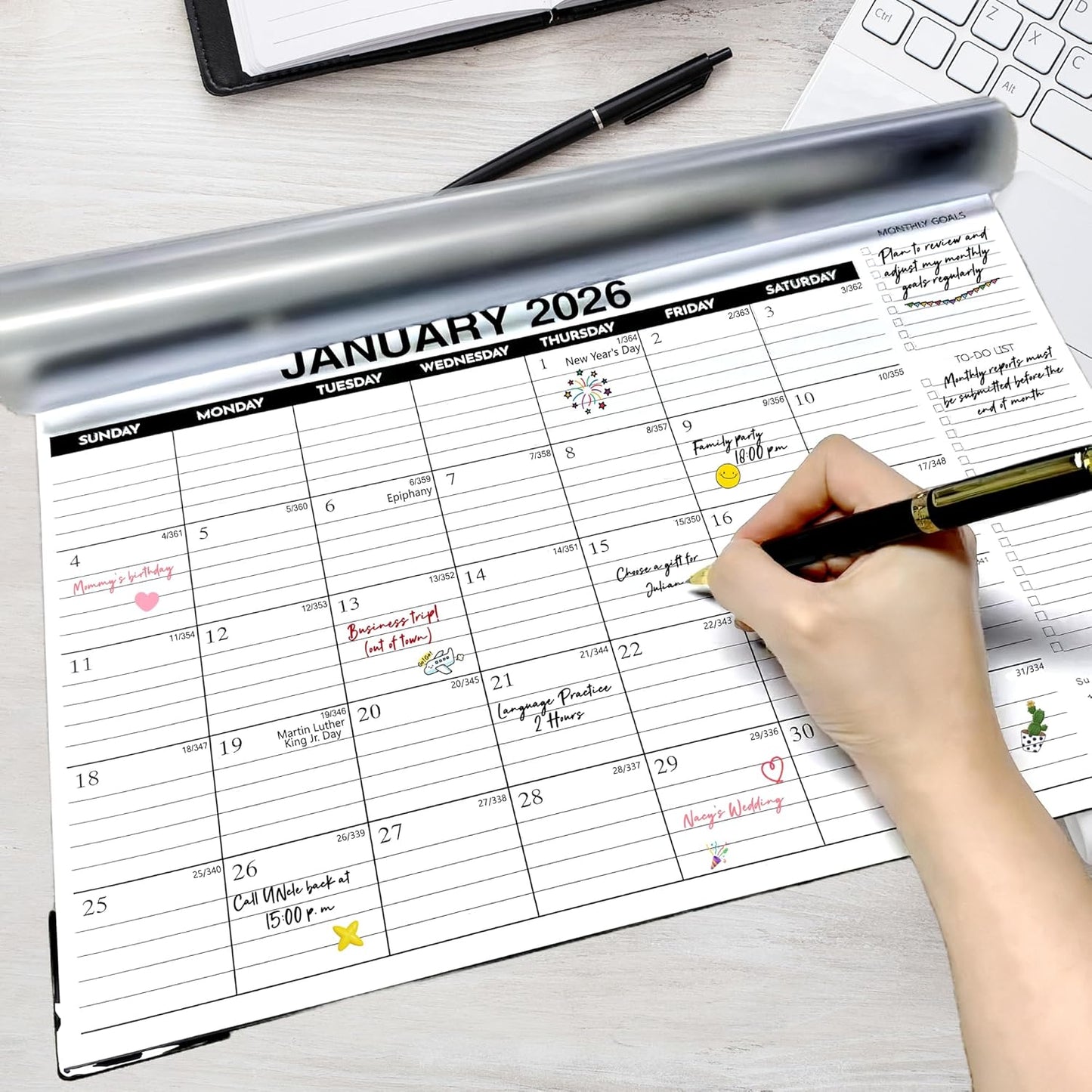 Desk Calendar 2026-2027 - 18-Month Large Desk/Wall Calendar, Jan 2026 - June 2027, 17" x 12", Thick Paper, Large Ruled Blocks, Clear Plastic Cover – Perfect for Home School & Office Organization