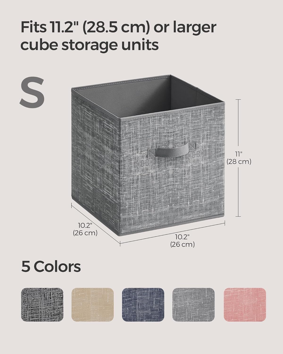 SONGMICS Storage Cubes, 10.2 x 10.2 x 11 Inches Non-Woven Fabric Bins with Double Handles, Set of 8, Closet Organizers for Shelves, Foldable, for Clothes, Cattail Gray UROB826G01