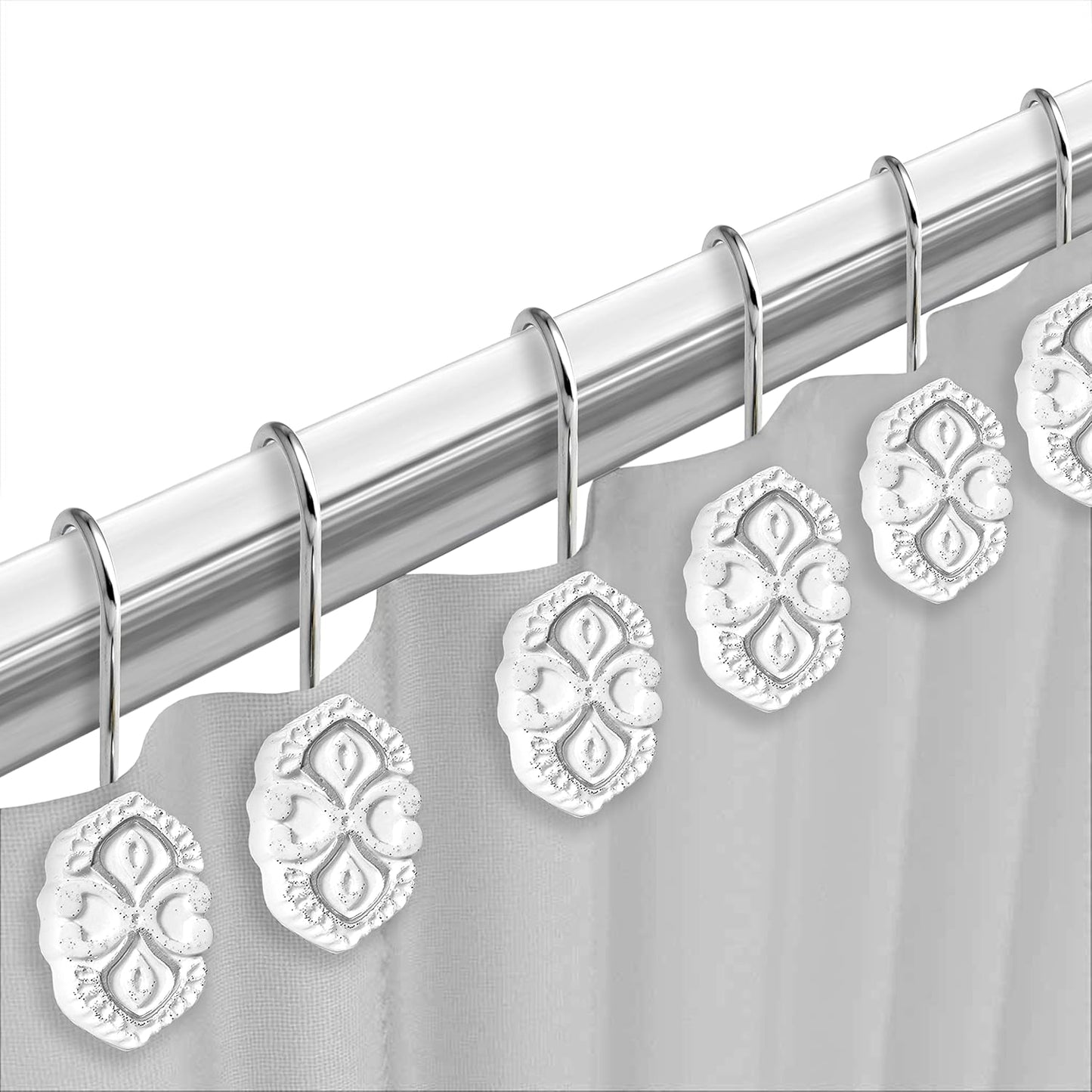 Zahari Home Monaco Bathroom Shower Curtain Set - 13pc Classic Luxury Contemporary Design with 12 Hooks