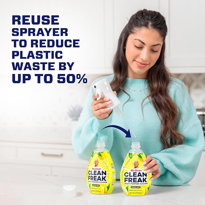 Mr. Clean Clean Freak Multi Surface Cleaning Spray, Deep Cleaning Mist Starter Kit and Refill Bundle, Lemon Zest Scent, 64 fl oz