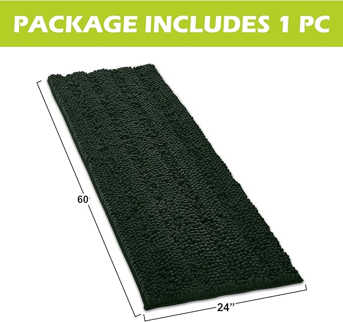 KGORGE Bathroom Rugs - Soft Bath Mat Water Absorbent Non-Slip Thick Shaggy Shower Carpe, Machine Washable, Plush Carpet Runner for Tub Kitchen Toilet Door Way, Dark Green, 60" x 24", 1 Pc