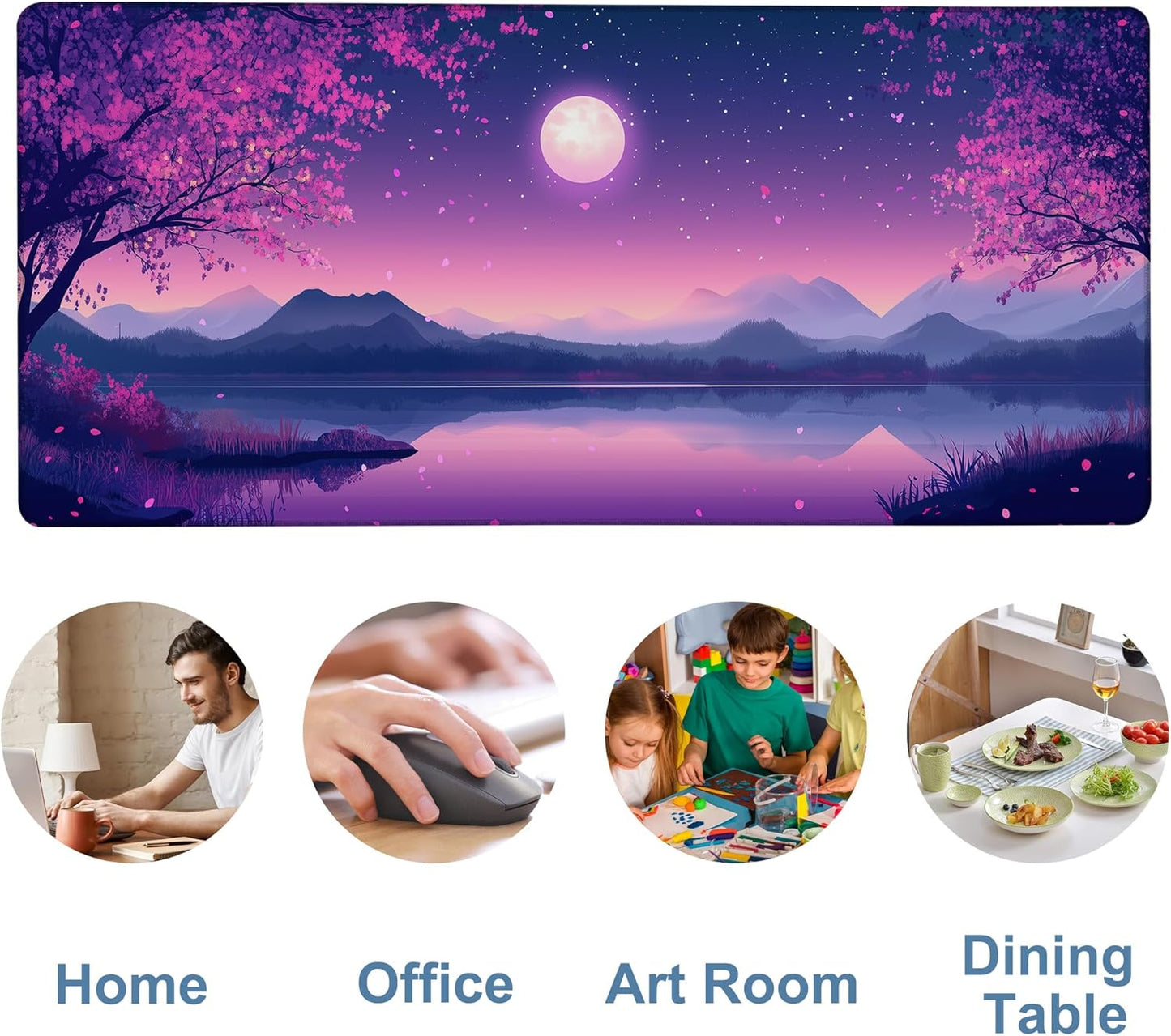 Gaming Desk Pad Large Extra Length Starry Sky Full Moon Mouse Pad Keyboard Laptop Non-Slip Waterproof with Rubber Base Thick Stitched Edge Mouse Mat for Office Home 35.4 x 15.7 Inches