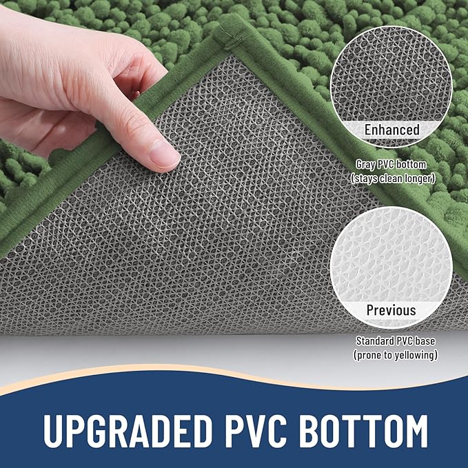 Arotive Luxury Chenille Bathroom Rug Mat, Extra Soft Thick Absorbent Shaggy Bath Rugs, Non-Slip Machine Wash Dry, Plush Bath Mats for Bathroom, Shower and Tub, 47x24, Olive Green