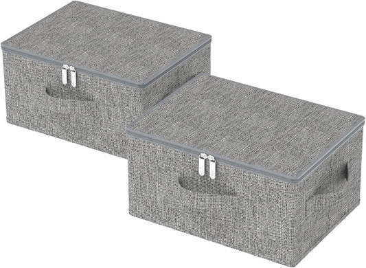 Underbed Storage Basket with Lid, Foldable Bed Sheet Boxes, Home Cube Bins for Organizing Clothes, Shoes, Blankets, Pillows, 15.7x11.8x7.8Inches, Grey, 2 Pack