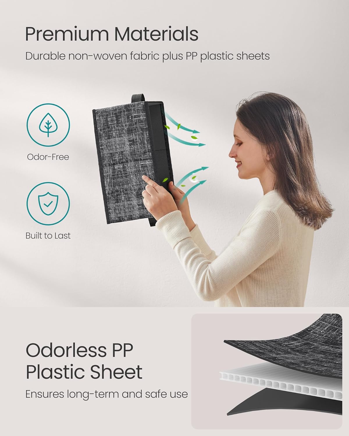 SONGMICS Storage Cubes, 11.8 x 7.9 x 5.9 Inches Non-Woven Fabric Bins with Double Handles, Set of 3, Closet Organizers for Shelves, Foldable, for Clothes, Ink Black UROB415B01