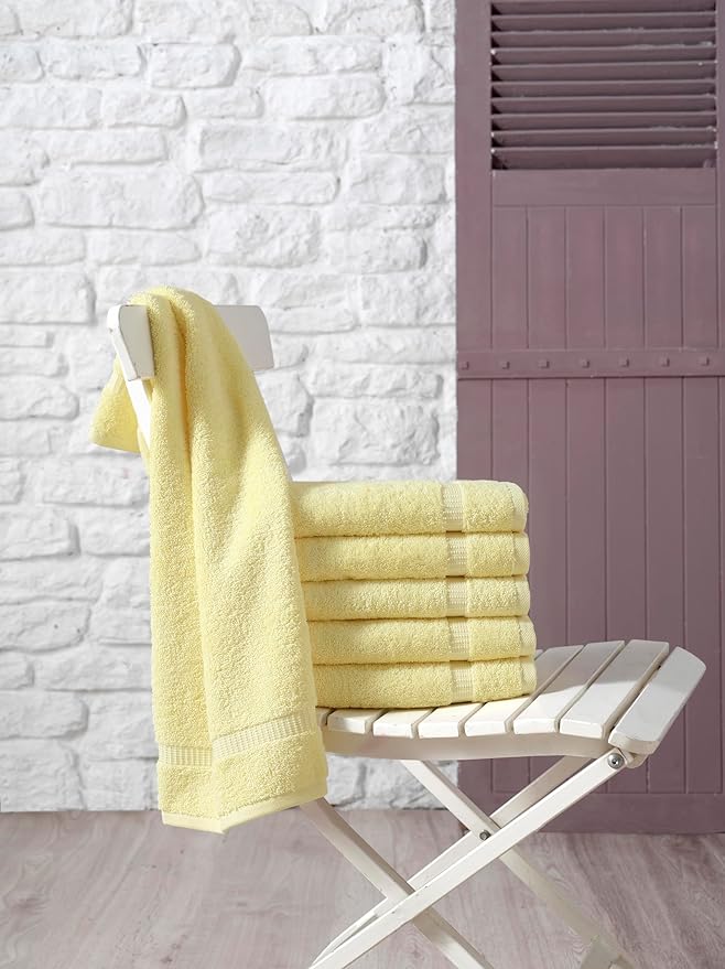 SALBAKOS 100% Turkish Cotton Hand Towel Set of 6 16x30 inch | Heirloom Quality | Hotel & Spa Collection | Soft, Super Absorbent, Long Lasting Hand Towels | Made in Turkey (Yellow, 6 Hand Towels)